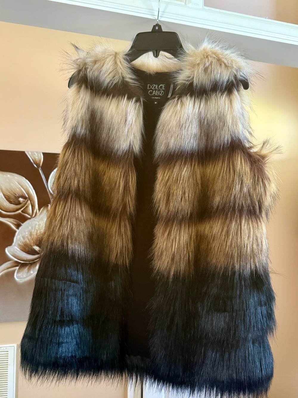 Dolce Cabo Multi-Tone Faux Fur Vest in Brown Cream and Black